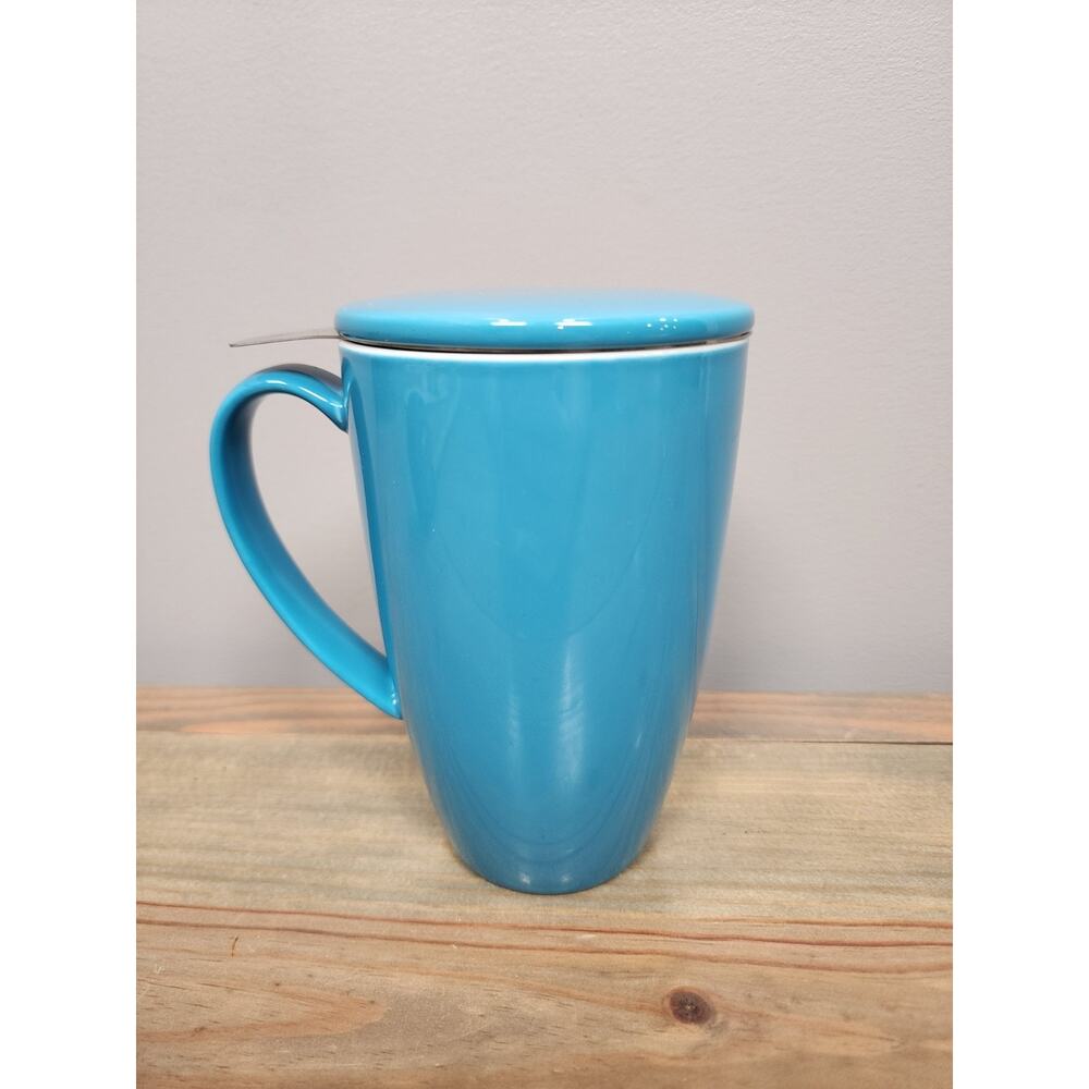 Sweese 15oz Porcelain Tea Cup With Infuser And Lid Loose Leaf Tea Mug Blue EUC